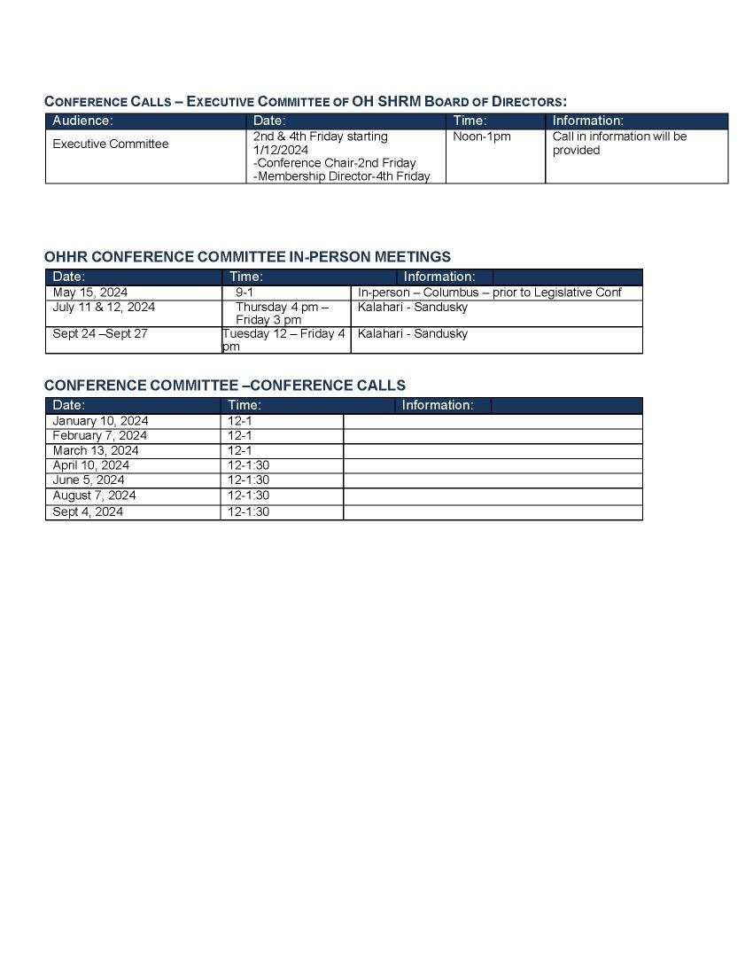 Ohio SHRM Calendar